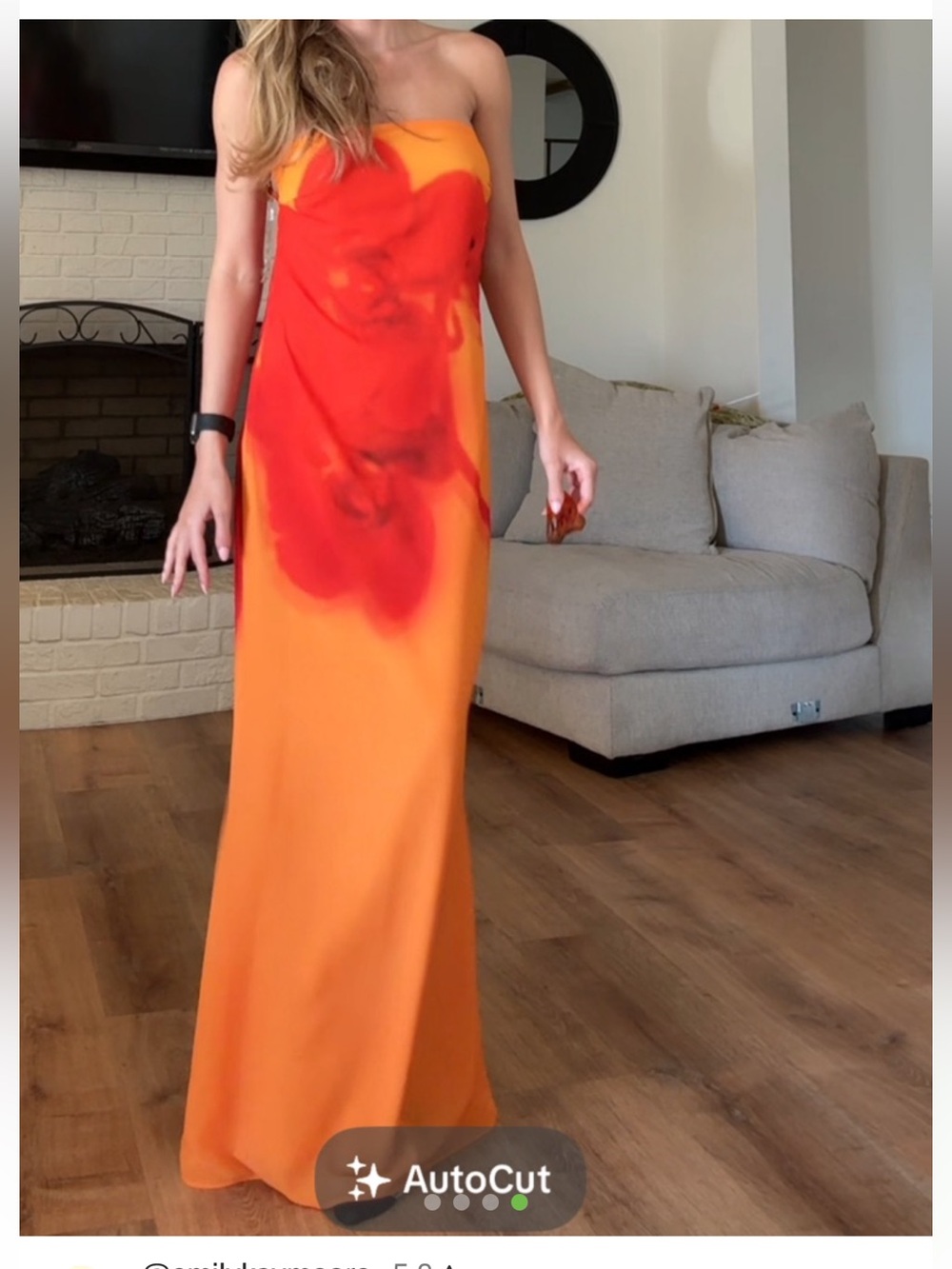 Meshki Orange and Red Strapless Maxi Dress